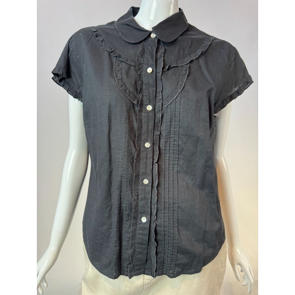 Vintage Flowers Black Cotton Blouse X-Large